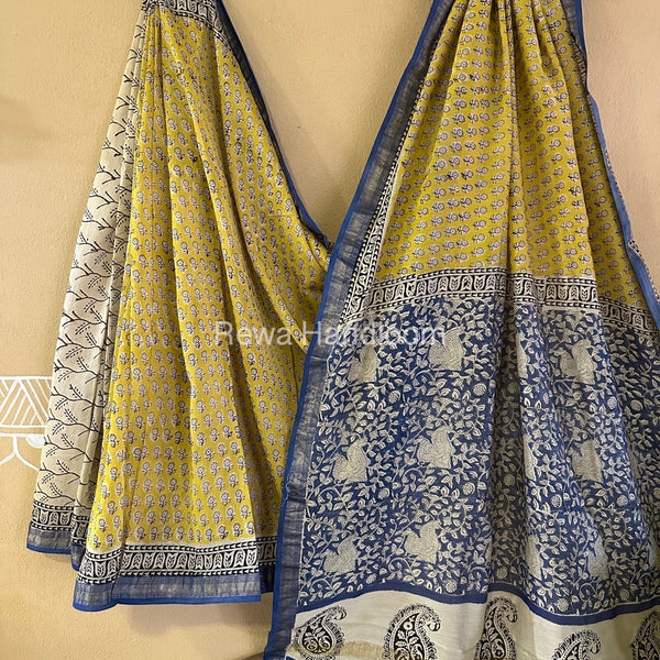  Chanderi Printed Zari Border Saree