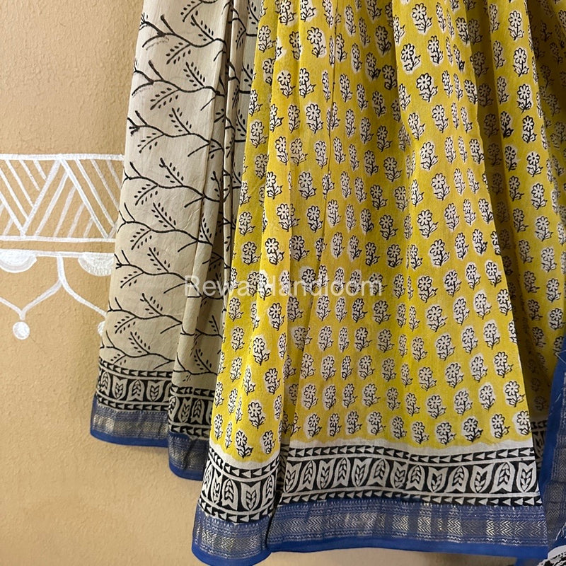  Chanderi Printed Zari Border Saree