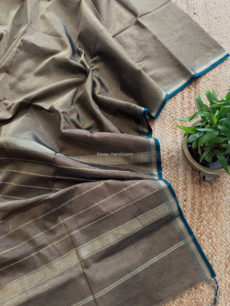 Maheshwari Black Tissue Silk Saree TB024