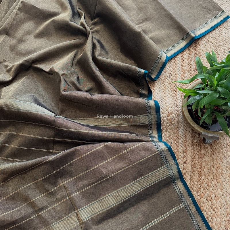 Maheshwari Black Tissue Silk Saree TB024