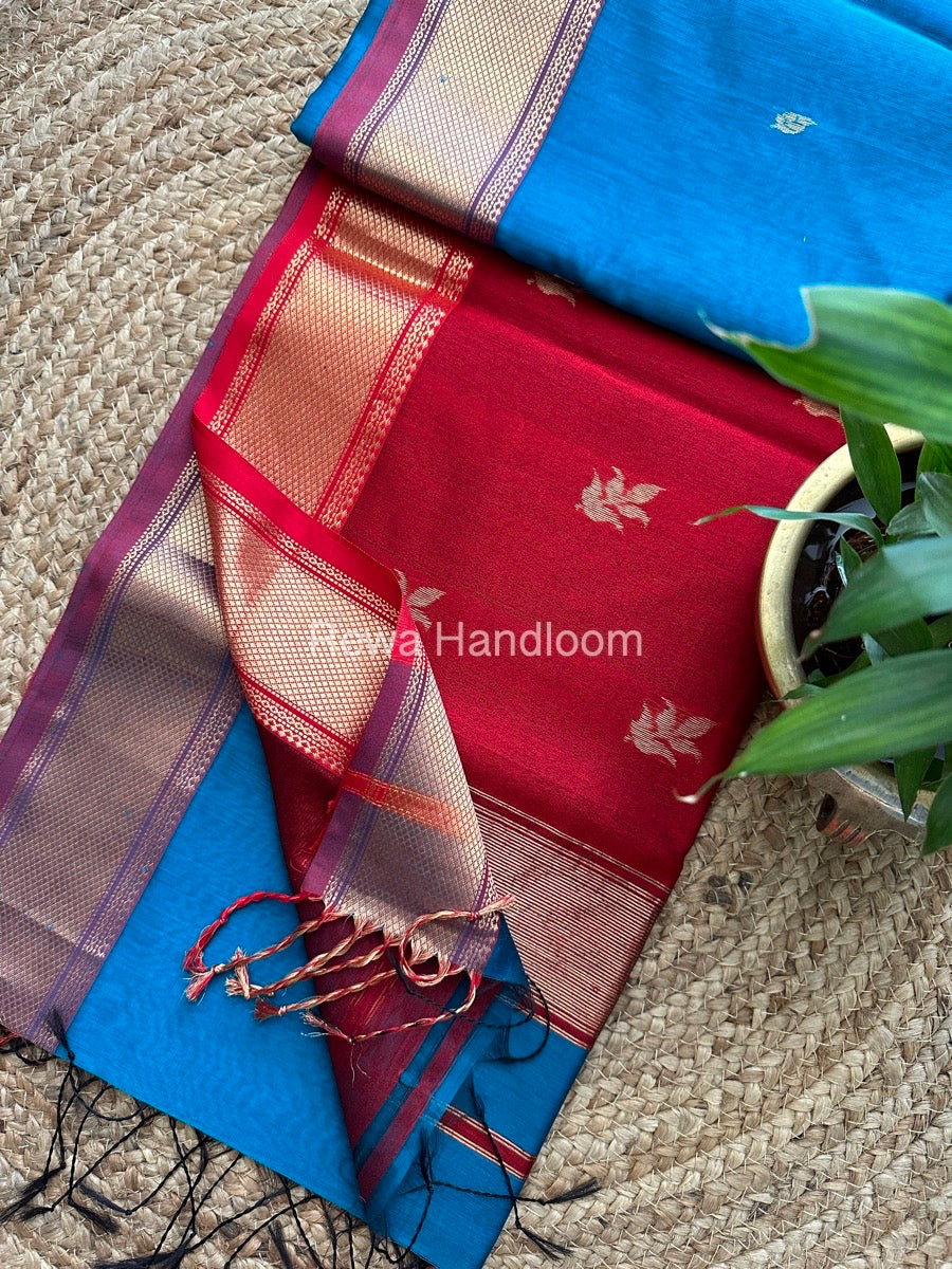 Rama Blue Butta Pallu Zari Border Maheshwari Saree ZBB03