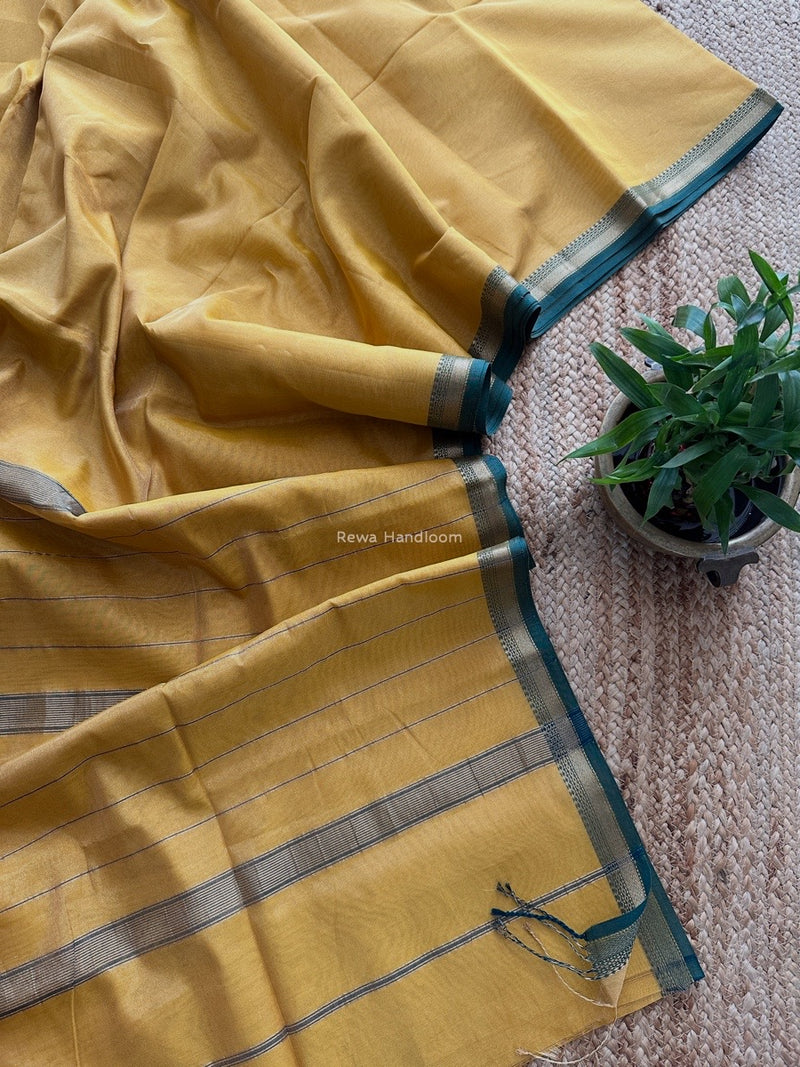 Maheshwari Yellow Tissue Silk Saree TB020