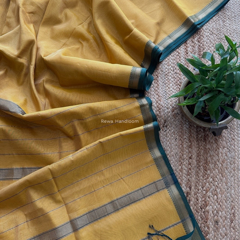 Maheshwari Yellow Tissue Silk Saree TB020