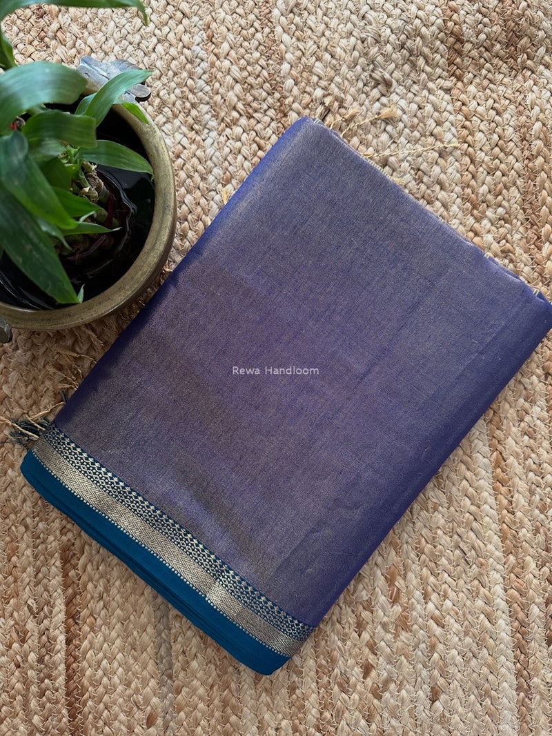 Maheshwari Blue Tissue Silk Saree TB019