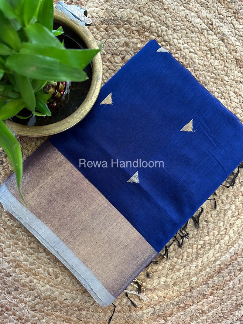 Navy Blue Zari Butti Maheshwari Saree SB0103