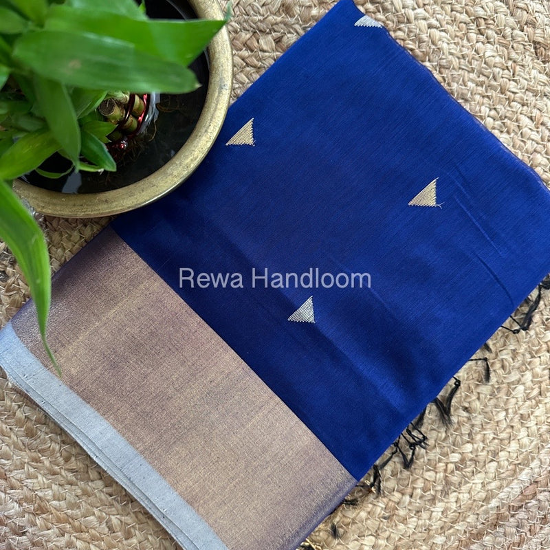 Navy Blue Zari Butti Maheshwari Saree SB0103