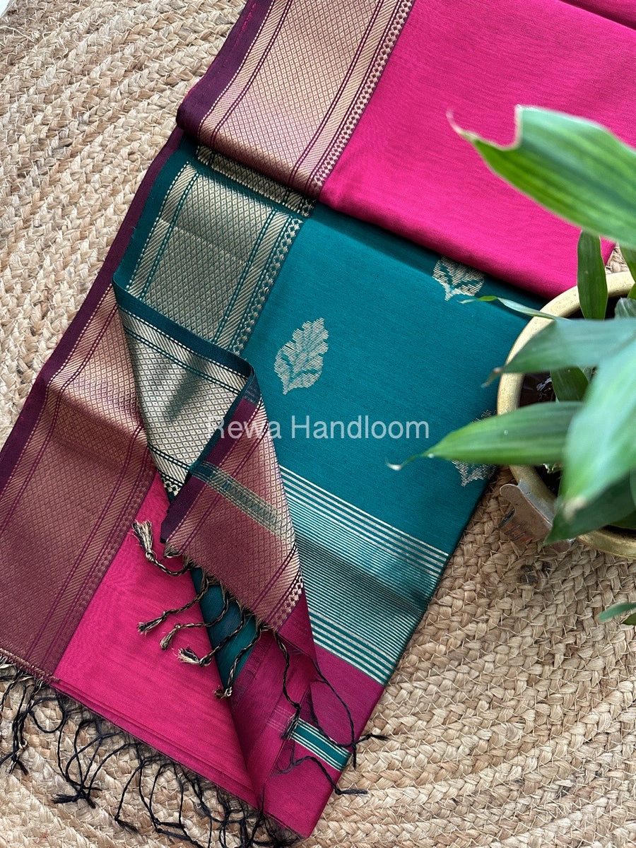 Magenta Butta Pallu Zari Border Maheshwari Saree ZBB02