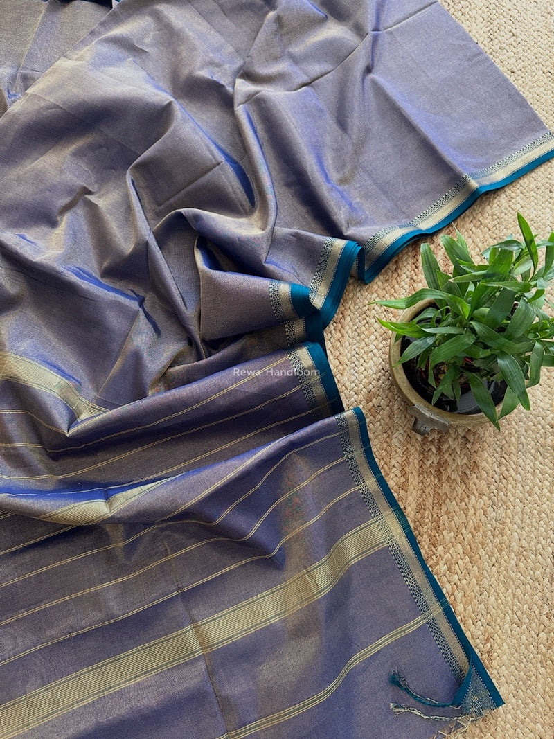 Maheshwari Blue Tissue Silk Saree TB019