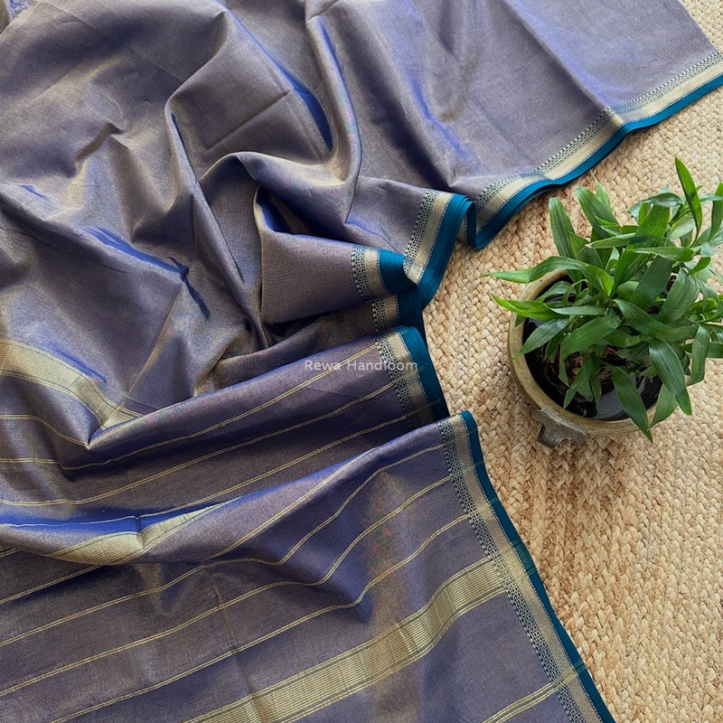 Maheshwari Blue Tissue Silk Saree TB019