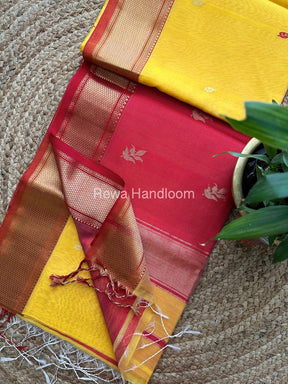 Golden Yellow Butta Pallu Zari Border Maheshwari Saree ZBB025