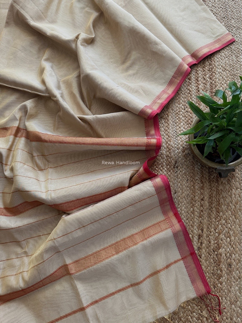 Maheshwari Off White Tissue Silk Saree TB022