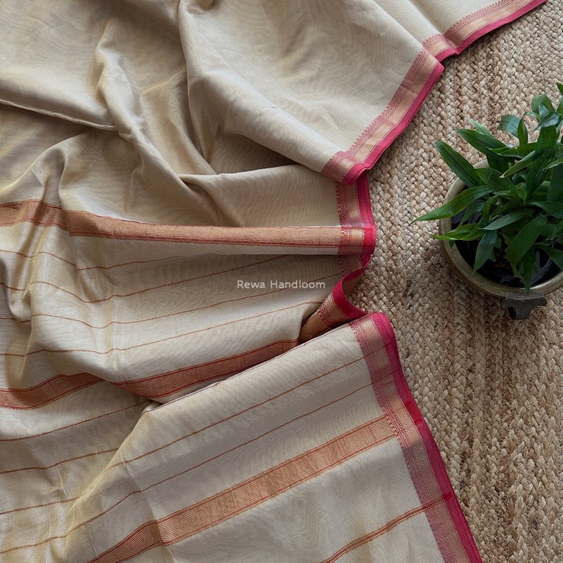 Maheshwari Off White Tissue Silk Saree TB022