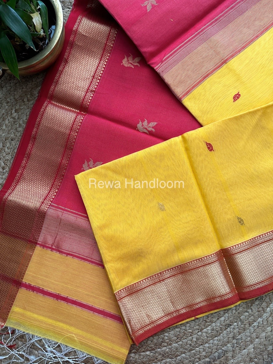 Golden Yellow Butta Pallu Zari Border Maheshwari Saree ZBB025