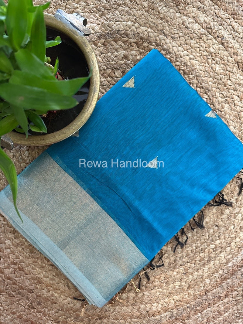Sky Blue Zari Butti Maheshwari Saree SB0114