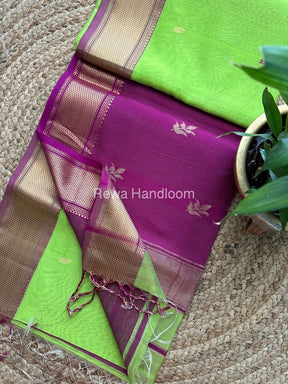 Parrot Green Butta Pallu Zari Border Maheshwari Saree ZBB026