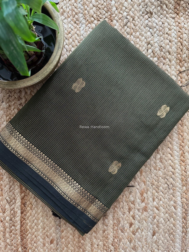 Maheshwari Dark Mehendi Green Tissue Butti Saree NFBS02