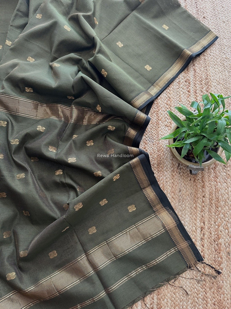 Maheshwari Dark Mehendi Green Tissue Butti Saree NFBS02