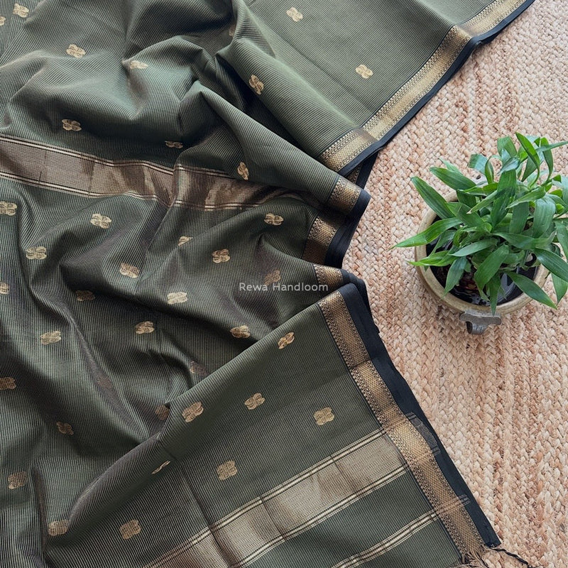 Maheshwari Dark Mehendi Green Tissue Butti Saree NFBS02