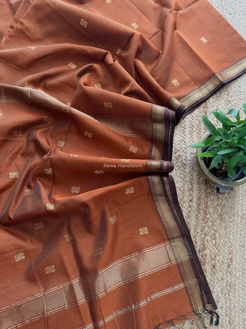 Maheshwari Rust Tissue Butti Saree NFBS03