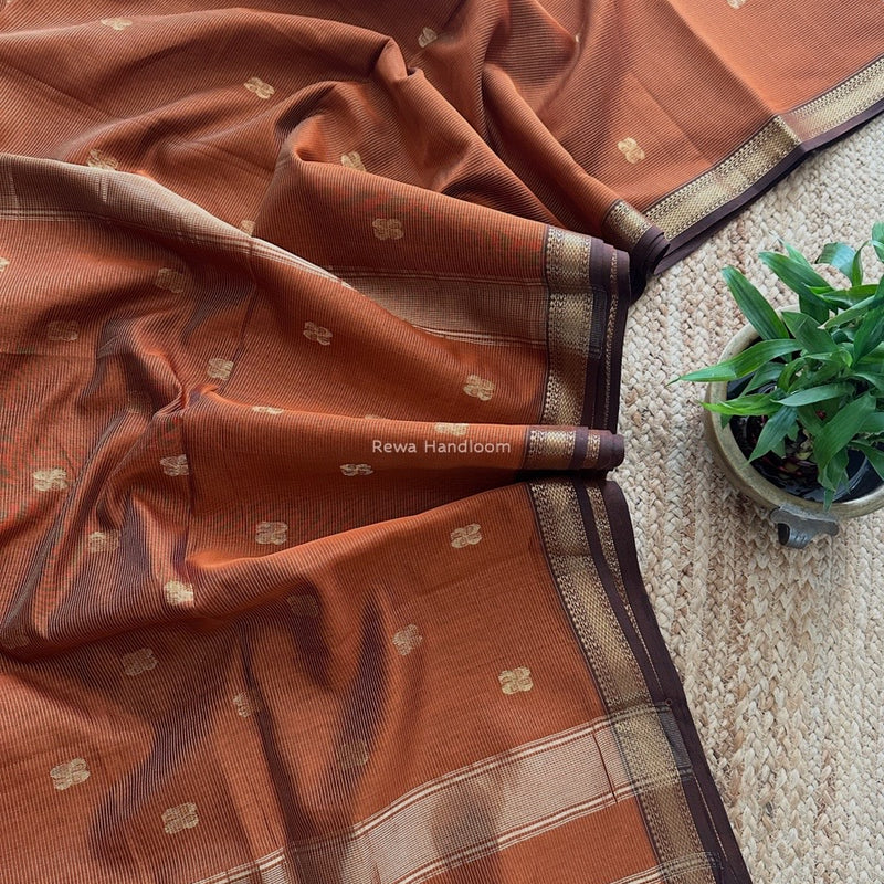 Maheshwari Rust Tissue Butti Saree NFBS03