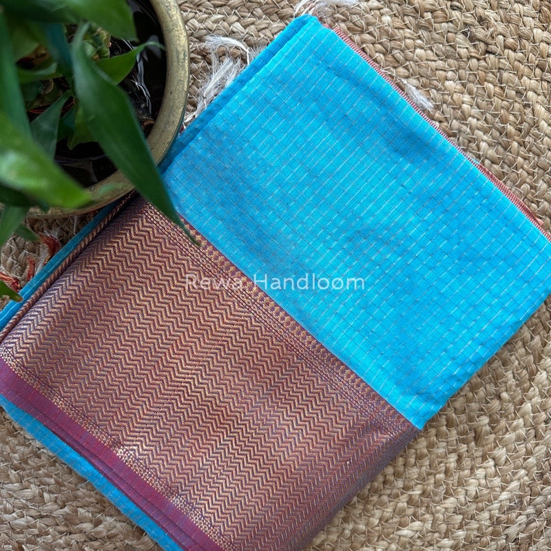 Maheshwari Sky Blue Skirt Checks Saree SCS013