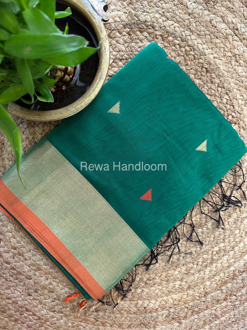 Green Zari Butti Maheshwari Saree SB0106
