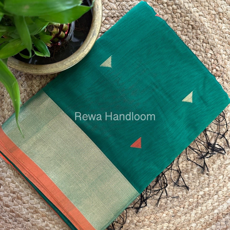 Green Zari Butti Maheshwari Saree SB0106