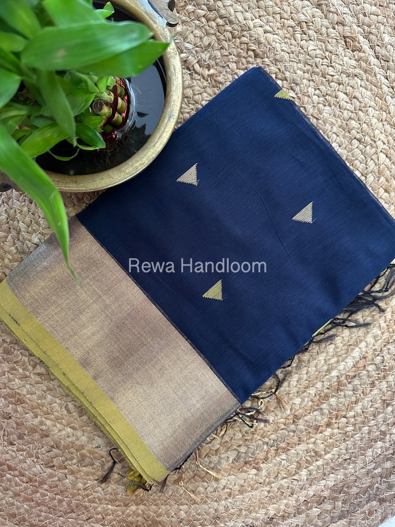 Dark Navy Blue Zari Butti Maheshwari Saree SB0107