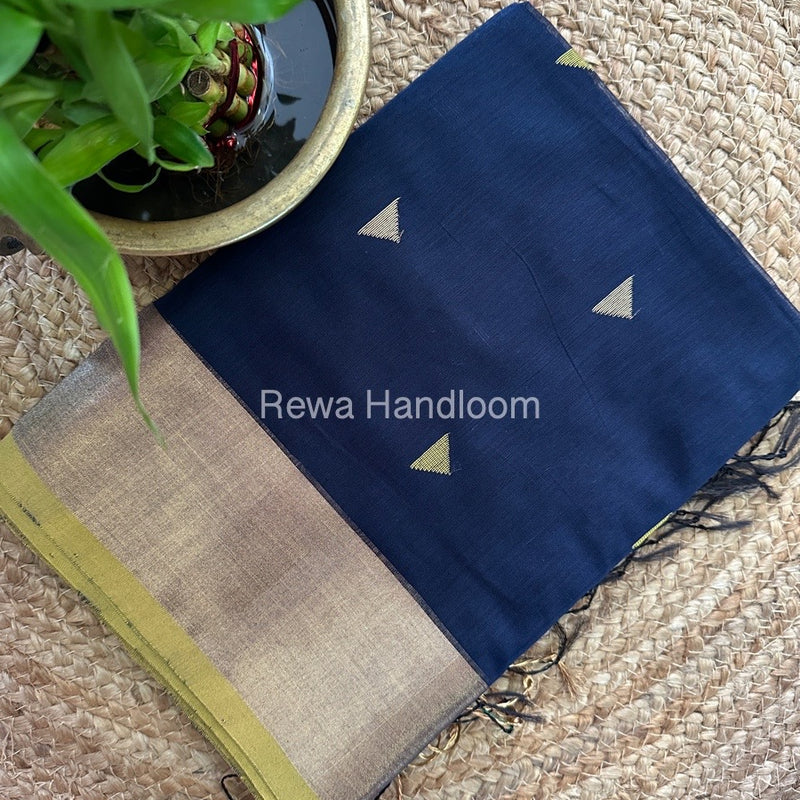 Dark Navy Blue Zari Butti Maheshwari Saree SB0107