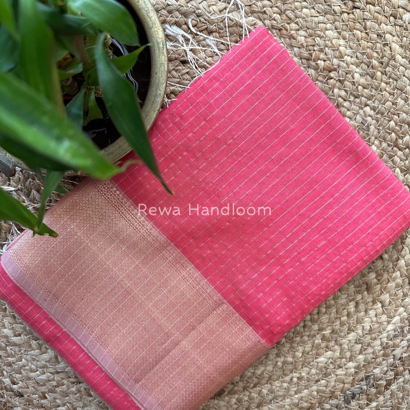Maheshwari Fuchsia Pink Skirt Checks Saree SCS011