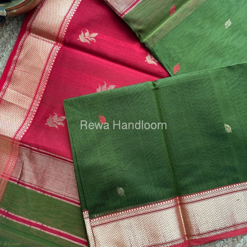 Mehendi Green Butta Pallu Zari Border Maheshwari Saree ZBB032