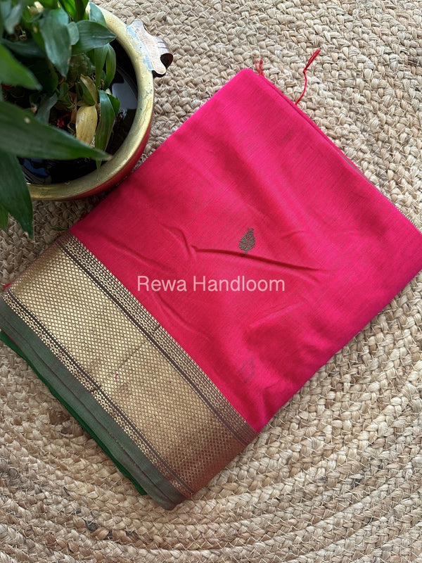 Rani Pink Butta Butti Zari Border Maheshwari Saree ZBB033