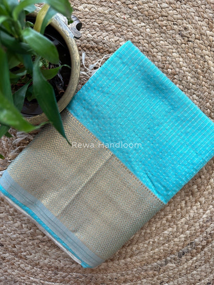 Maheshwari Light Sky Blue Zari Skirt Checks Saree SCS010