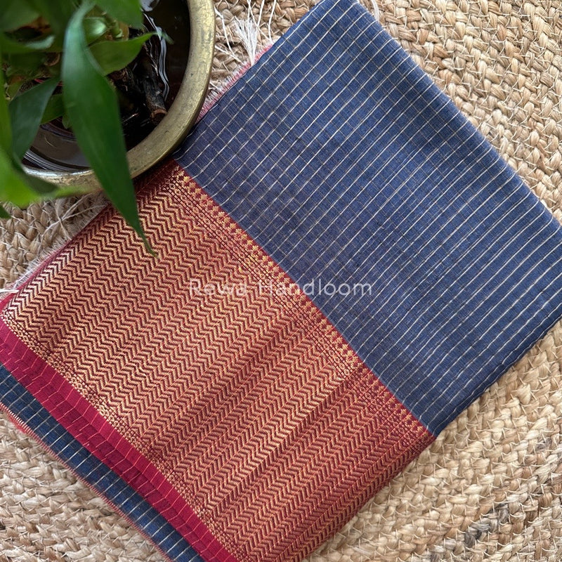 Maheshwari Dark Grey Zari Skirt Checks Saree SCS09