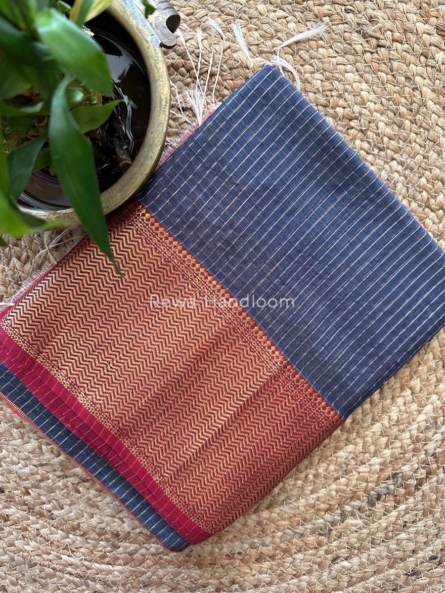 Maheshwari Dark Grey Zari Skirt Checks Saree SCS09