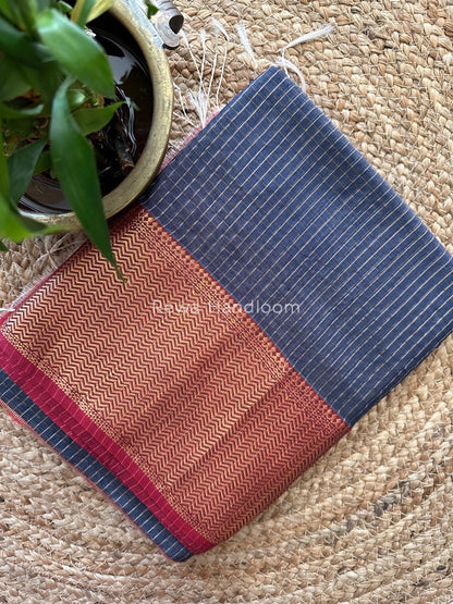 Maheshwari Dark Grey Zari Skirt Checks Saree SCS09
