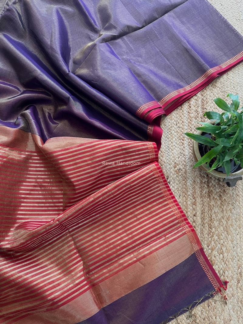 Maheshwari Dark Purple Tissue Silk Saree TB023