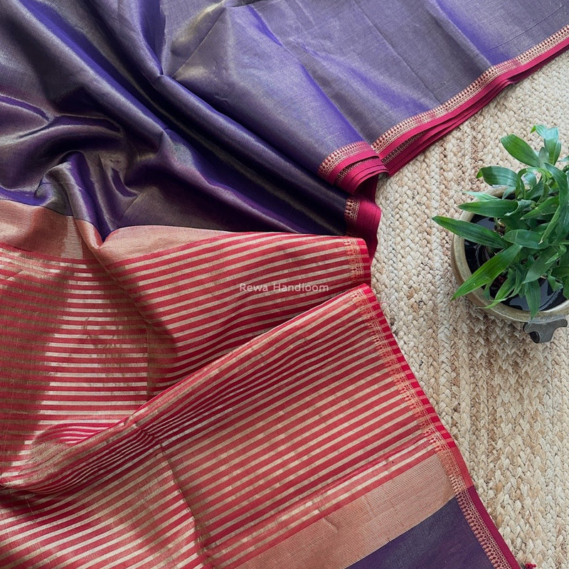 Maheshwari Dark Purple Tissue Silk Saree TB023