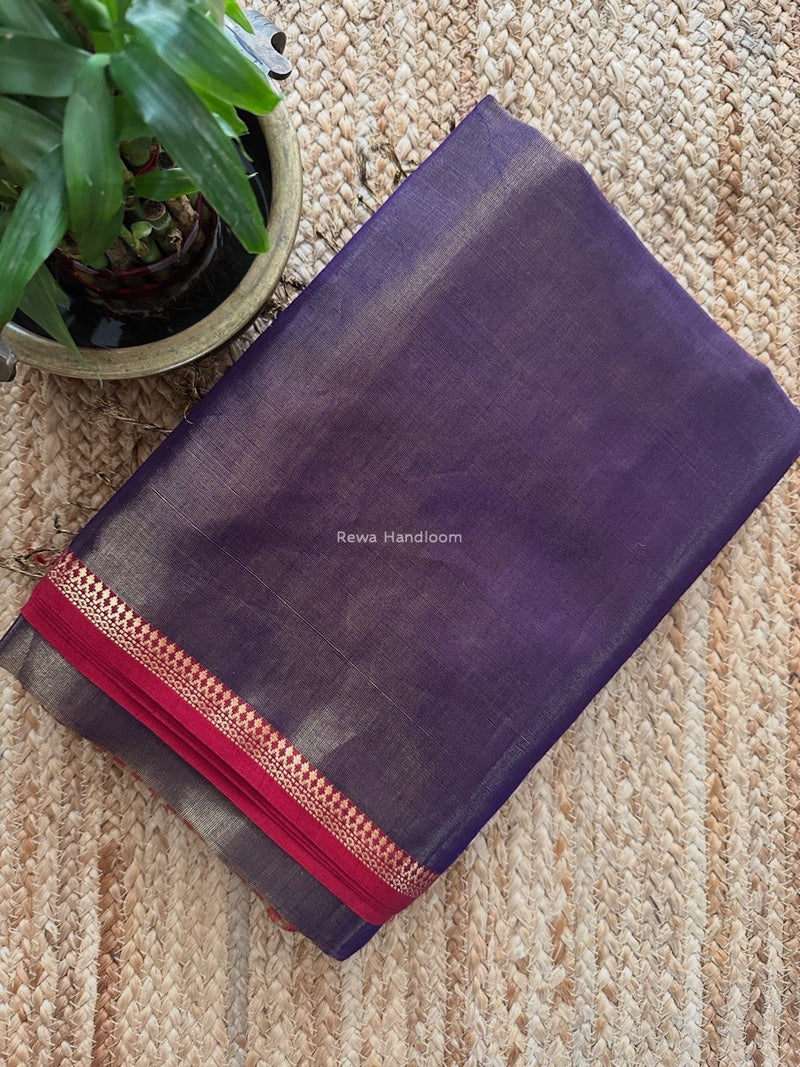 Maheshwari Dark Purple Tissue Silk Saree TB023