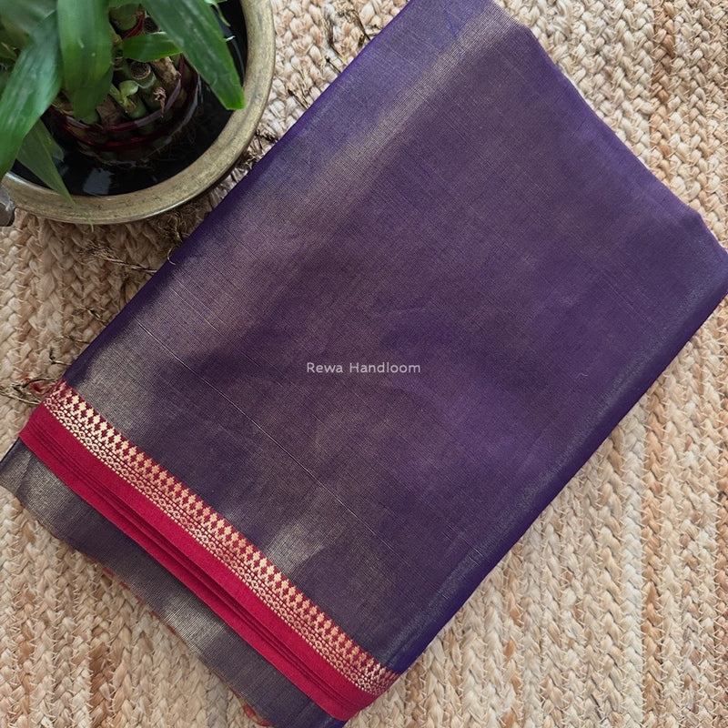 Maheshwari Dark Purple Tissue Silk Saree TB023