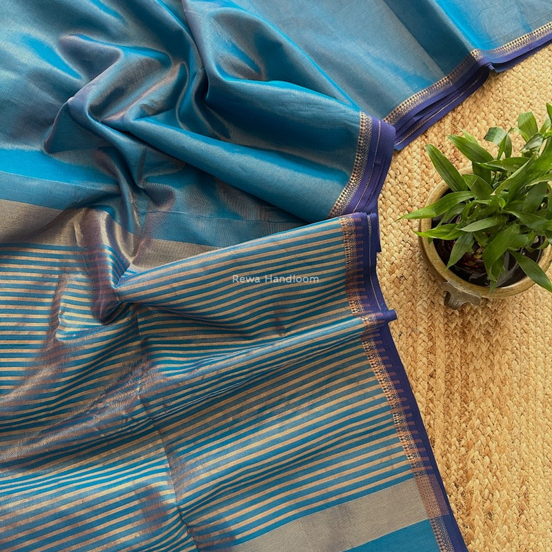 Maheshwari Ink Blue Tissue Silk Saree TB021