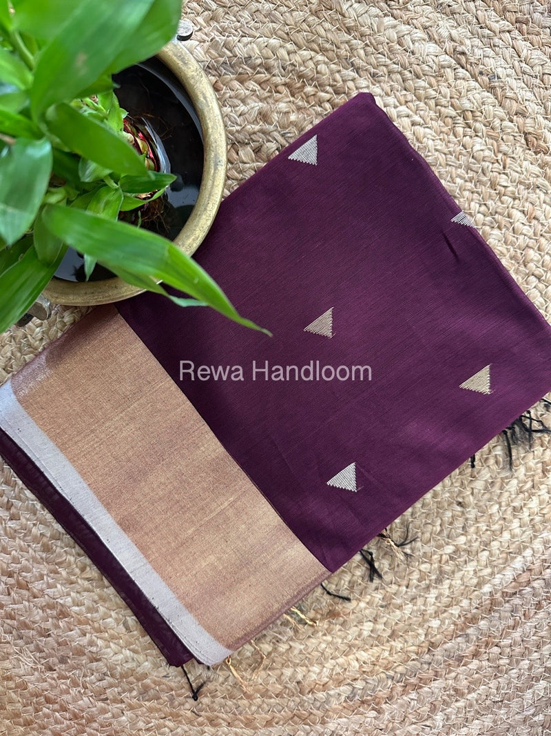 Wine Zari Butti Maheshwari Saree SB0105