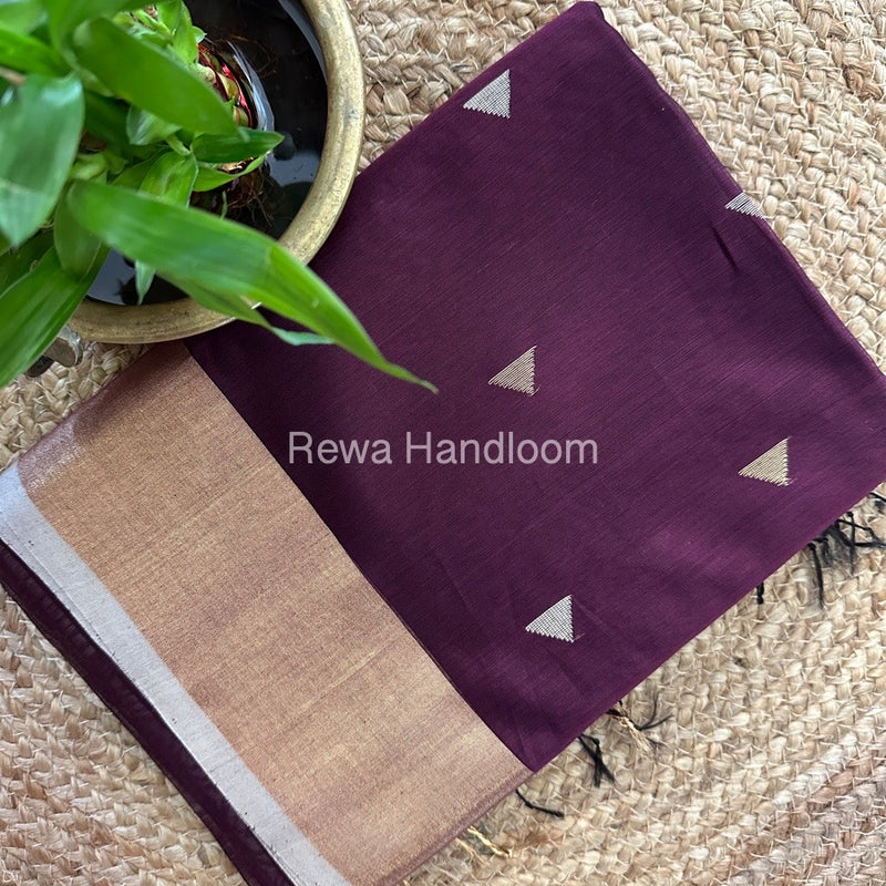 Wine Zari Butti Maheshwari Saree SB0105