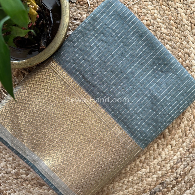 Maheshwari Mint Grey Skirt Checks Saree SCS019