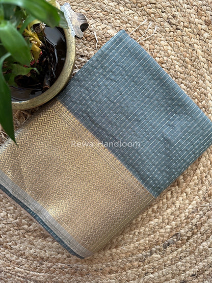 Maheshwari Mint Grey Skirt Checks Saree SCS019