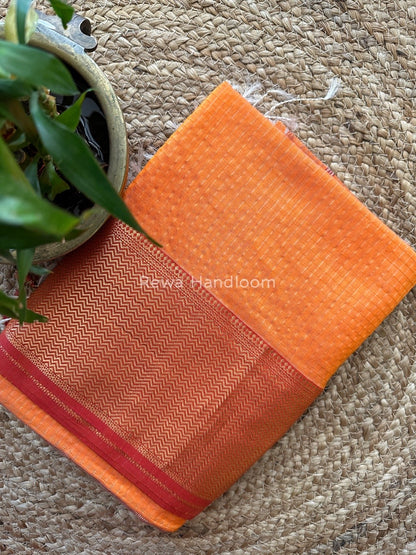 Maheshwari Orange Skirt Checks Saree SCS015