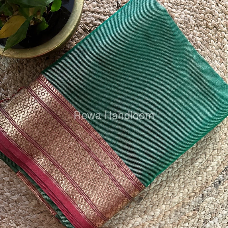 Maheshwari Green Tissue Silk Saree TBS011