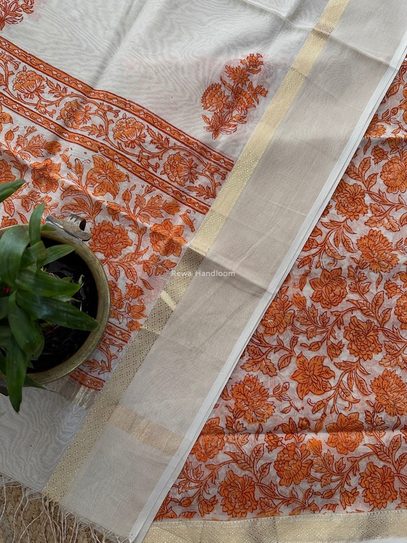 Maheshwari Handblock Print Top-Dupatta