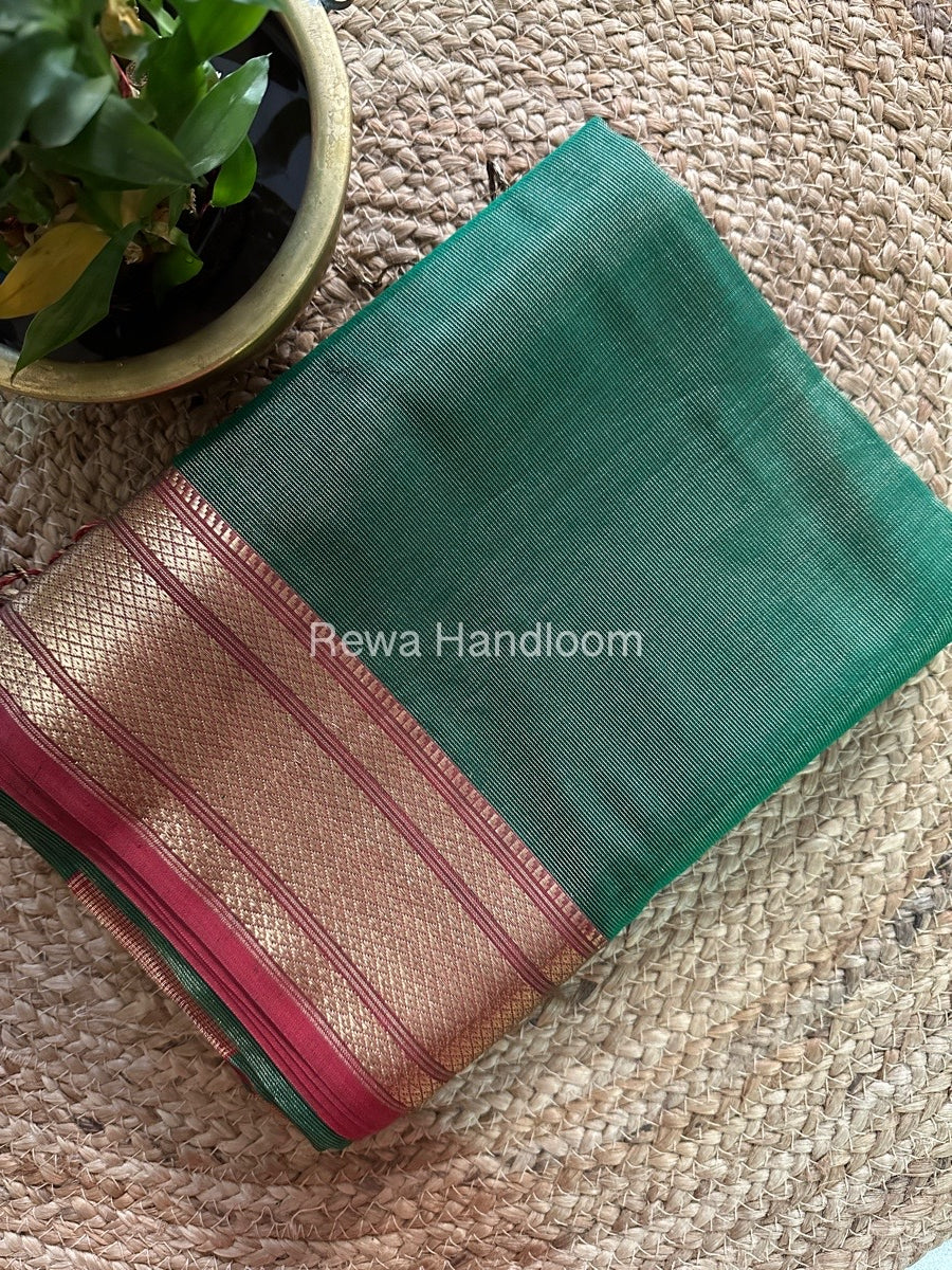 Maheshwari Green Tissue Silk Saree TBS011