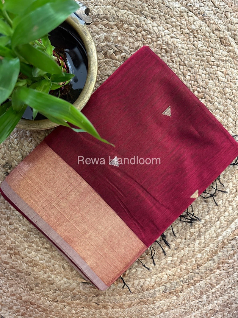 Maroon Zari Butti Maheshwari Saree SB0108